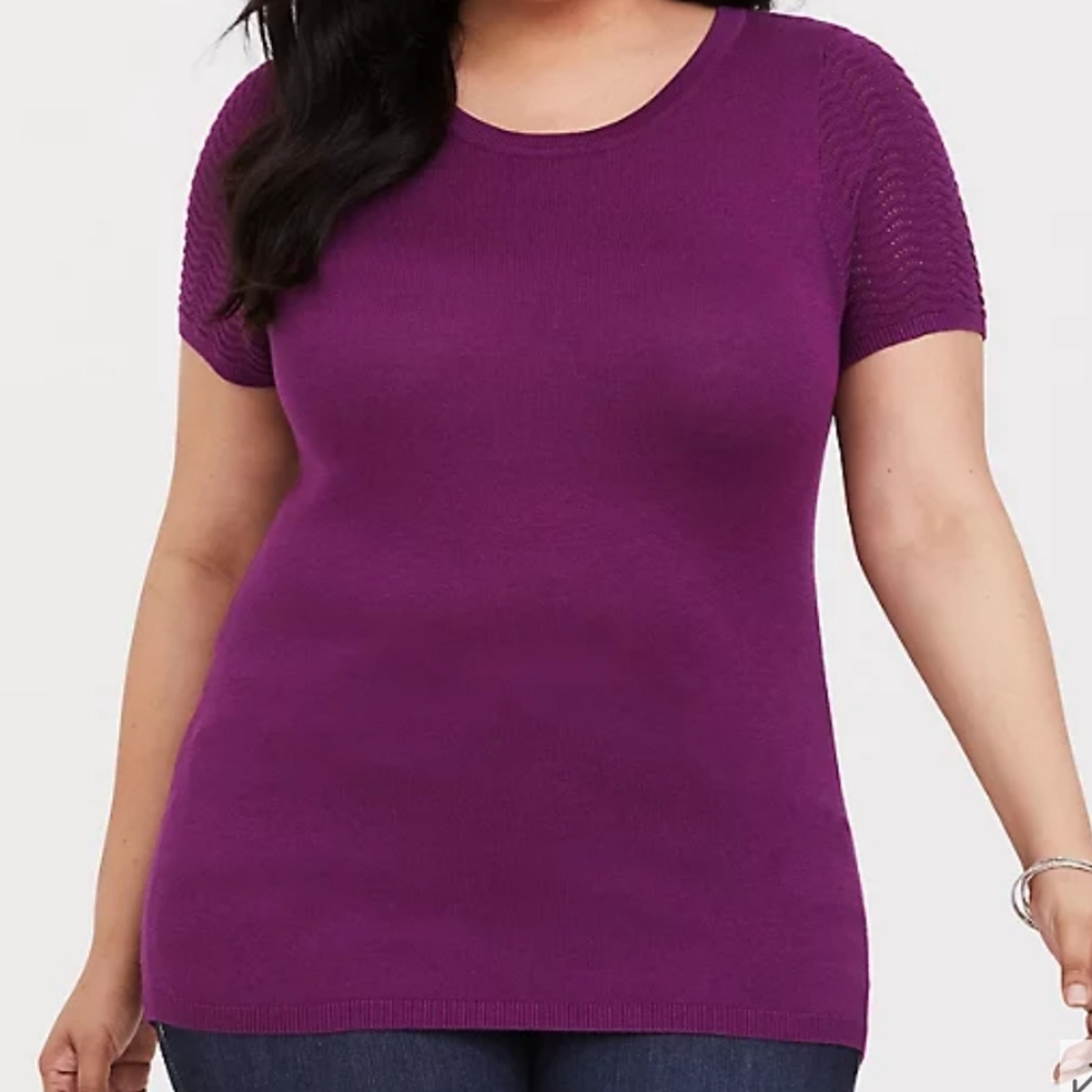 Torrid Pointelle Sweater-Knit Top Berry Purple 2 (2X)